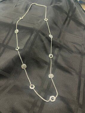 Retired Brighton Shadow Play long station layering necklace. Silver-plated